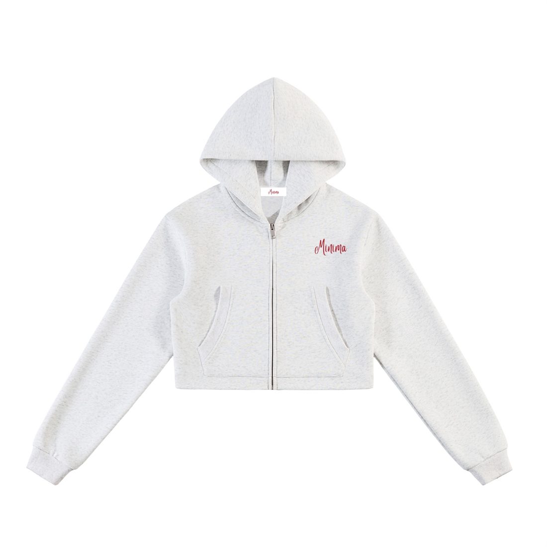 Cropped Zip-Up Hoodie — Flower Grey